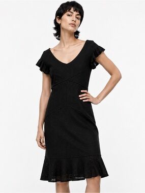 Zac Posen Target metallic silver glitter black dress w net mesh hem / sleeves- L